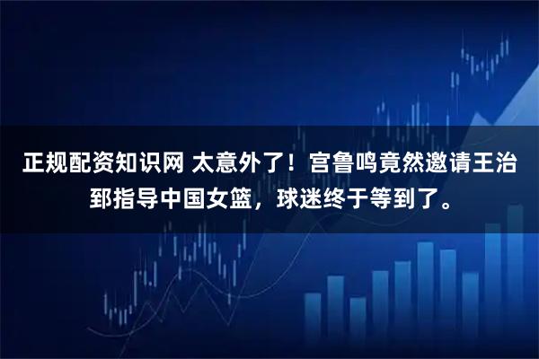 正规配资知识网 太意外了！宫鲁鸣竟然邀请王治郅指导中国女篮，球迷终于等到了。