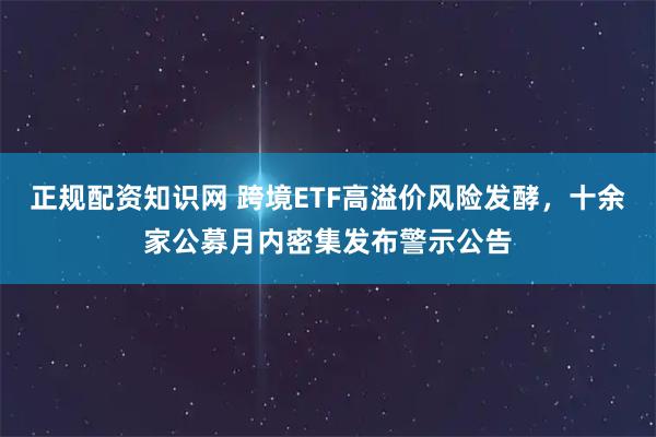 正规配资知识网 跨境ETF高溢价风险发酵，十余家公募月内密集发布警示公告