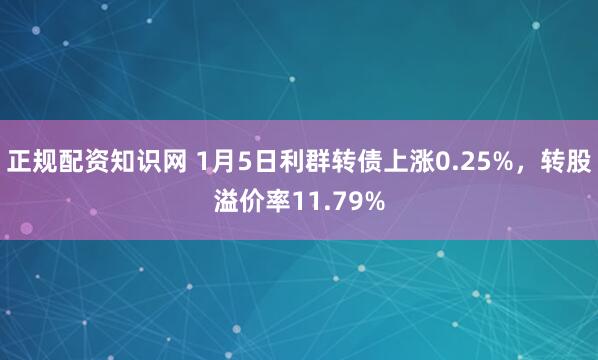 正规配资知识网 1月5日利群转债上涨0.25%，转股溢价率11.79%